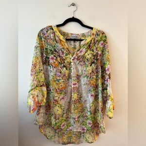 Figueroa & Flowers Sheer Floral Blouse